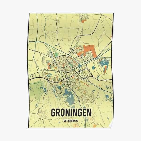 Vintage Grunnen City Atlas Poster 1636 Old Groningen Netherlands Map