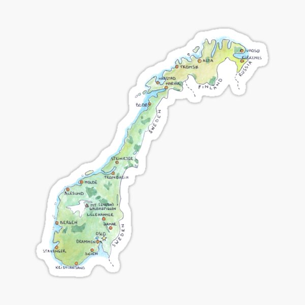 Norway Map | Watercolor Painting | Norge, Norvegia, Norvège, Noorwegen Sticker