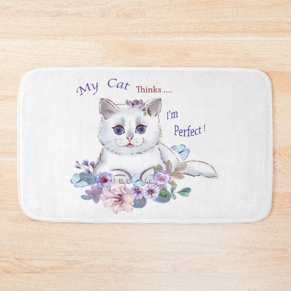 Item preview, My Cat thinks I'm Perfect Cat Illustration with flowers designed and sold by RonelBroderick.