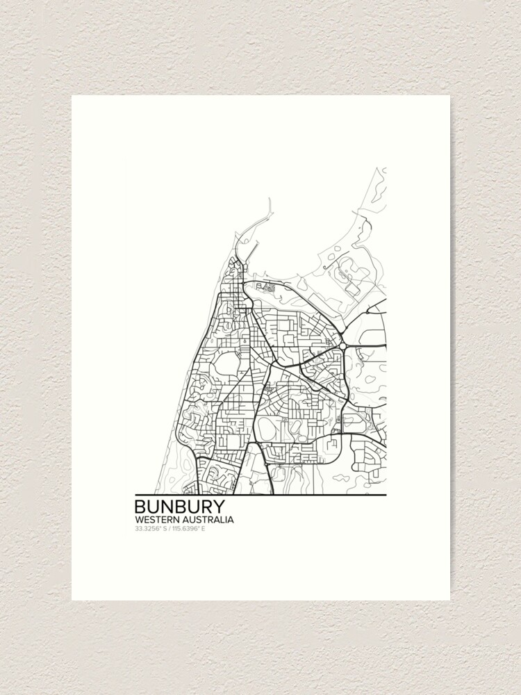 "Bunbury map print wall art, Western Australia gift printable, Home and