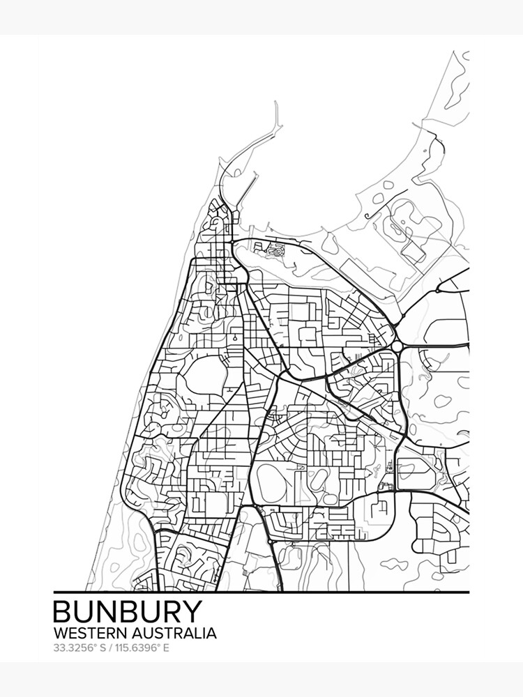 "Bunbury map print wall art, Western Australia gift printable, Home and