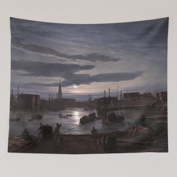 Item preview, Copenhagen harbor by moonlight, old vintage painting from 19th century  designed and sold by Lady-Frost.