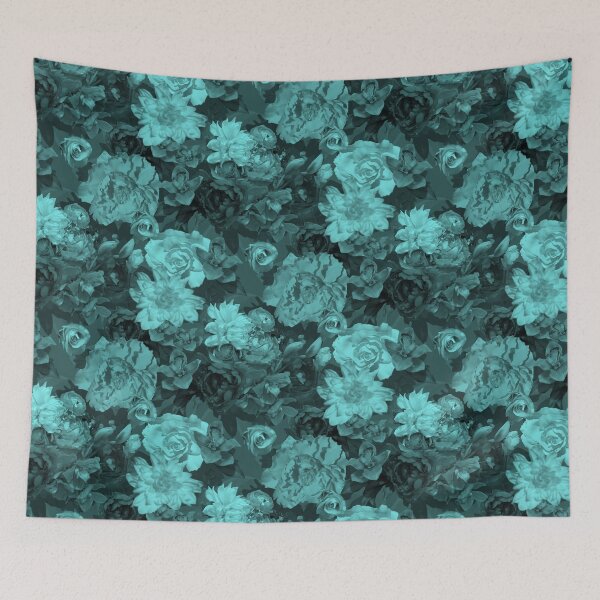 Item preview, Floral Abundance Monochrome Soft Teal Half-Drop Repeat 5748 designed and sold by Art in My Loft.