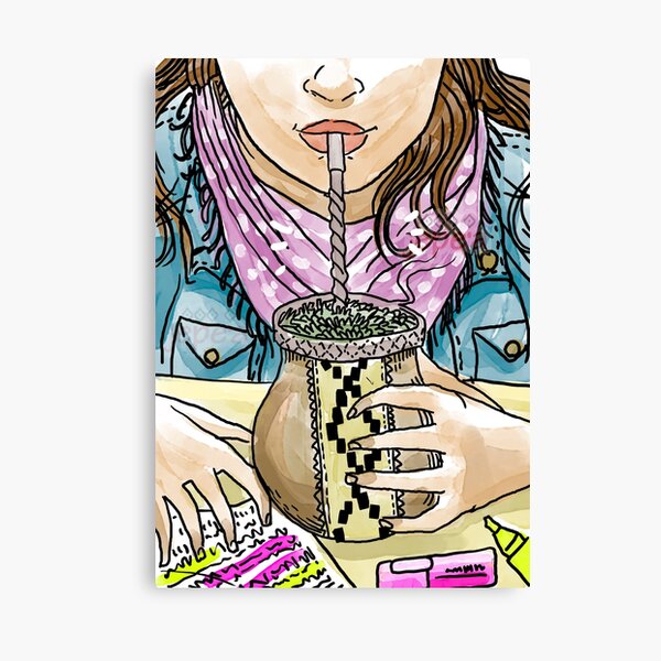 girl driking hot yerba mate infusion Canvas Print