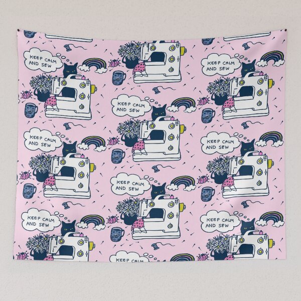 Item preview, Cat and sewing maching,  stay calm and sew designed and sold by MagentaRose.