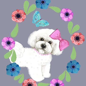 Artwork thumbnail, Bichon Frise and Butterflies by MagentaRose