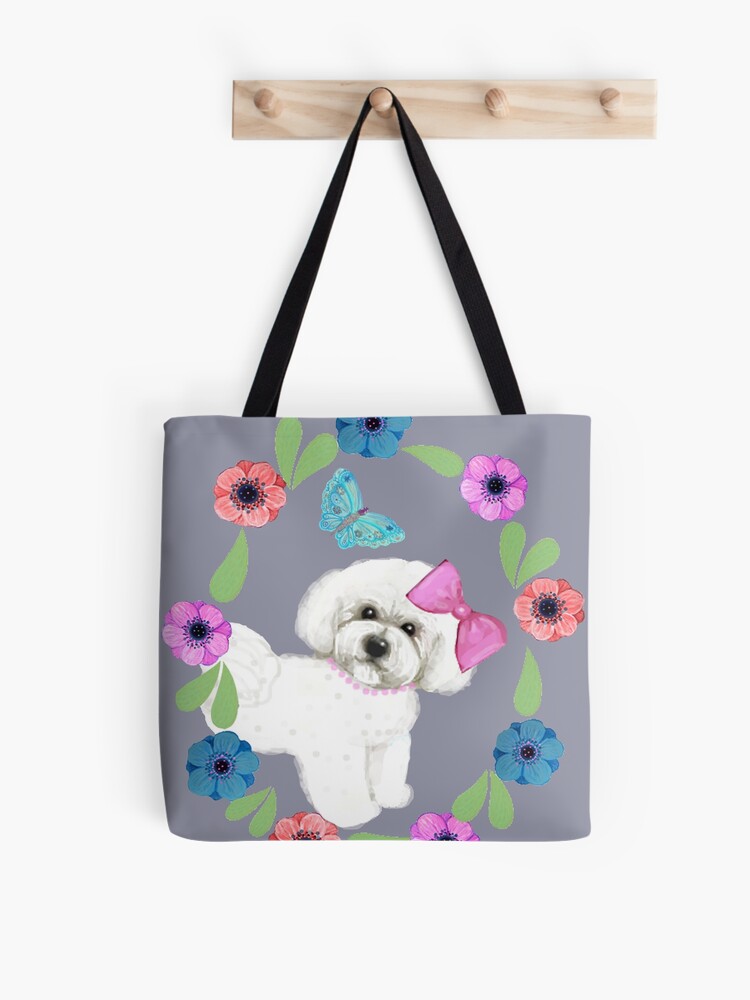 Thumbnail 1 of 2, Tote Bag, Bichon Frise and Butterflies designed and sold by MagentaRose.