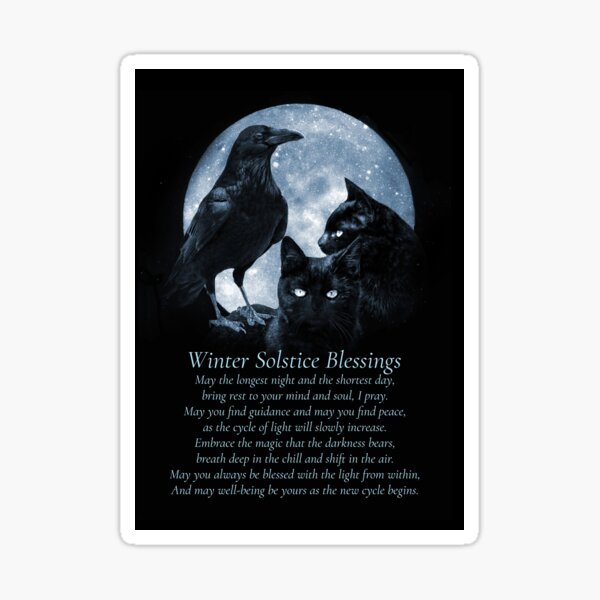 Winter Solstice Ravens And Black Cats Spiritual Blessings Sticker By Lazyl Redbubble