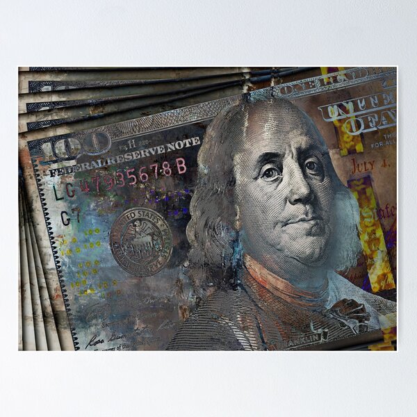 100 Dollar Bill Money Art | 80s Retro hot | Entrepreneur Motivational Quote | Large Wall Art | Canvas Metal or Poster Print | Home Office Art