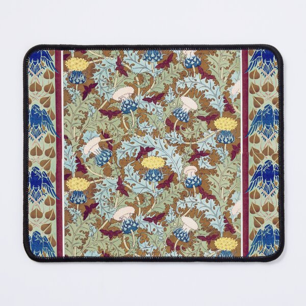 Item preview, RAVENS,CICADAS,YELLOW WHITE THISTLES WITH GREEN LEAVES Art Nouveau Floral Pattern designed and sold by BulganLumini.