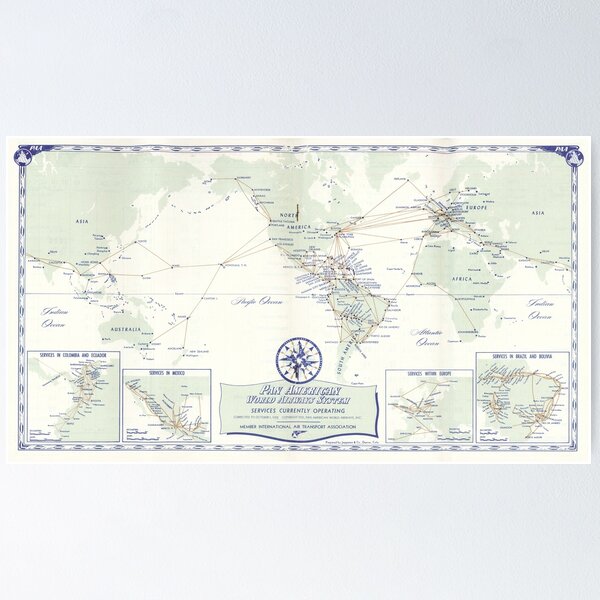 Item preview, Pan Am (Pan American) Airlines World Route Map Circa 1955 designed and sold by Designs by Kool Kat.