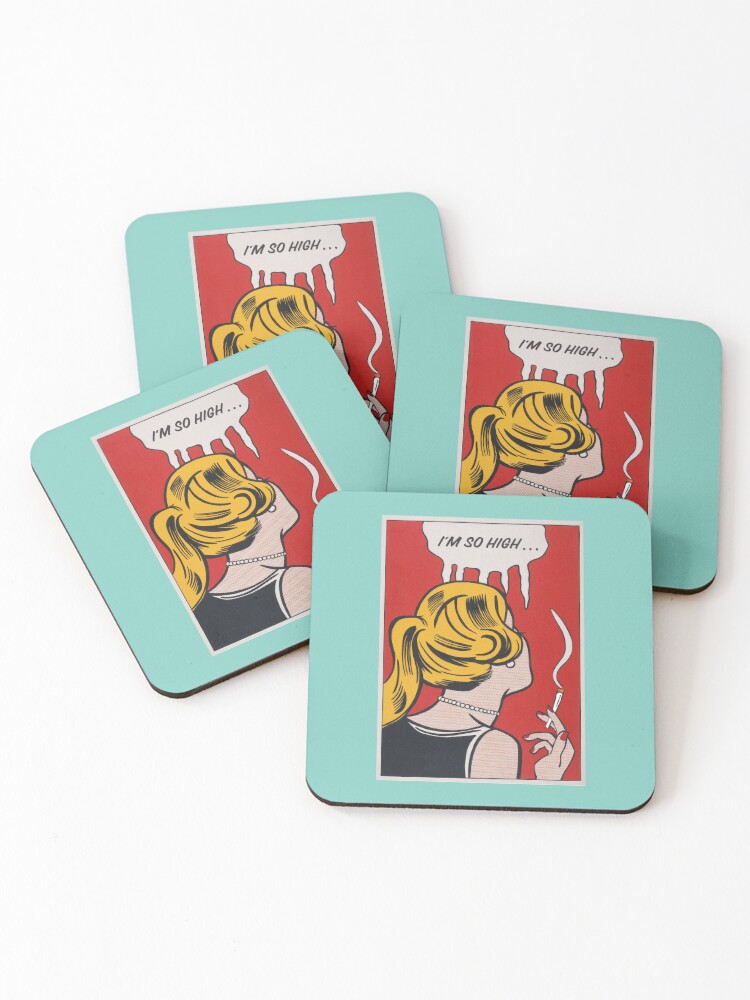 Thumbnail 1 of 5, Coasters (Set of 4), Smoking girl pop art designed and sold by Zummi Mwaheed.