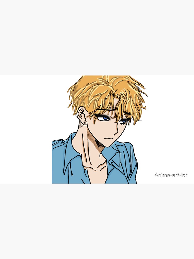 AI Art Generator: Anime boy with blue eyes and blonde curly hair