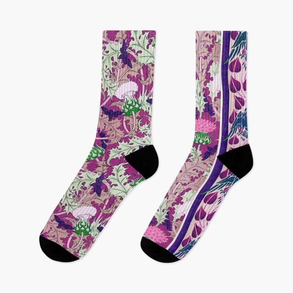 Item preview, RAVENS,CICADAS AND PINK PURPLE THISTLES WITH GREEN LEAVES Art Nouveau Floral Pattern designed and sold by BulganLumini.