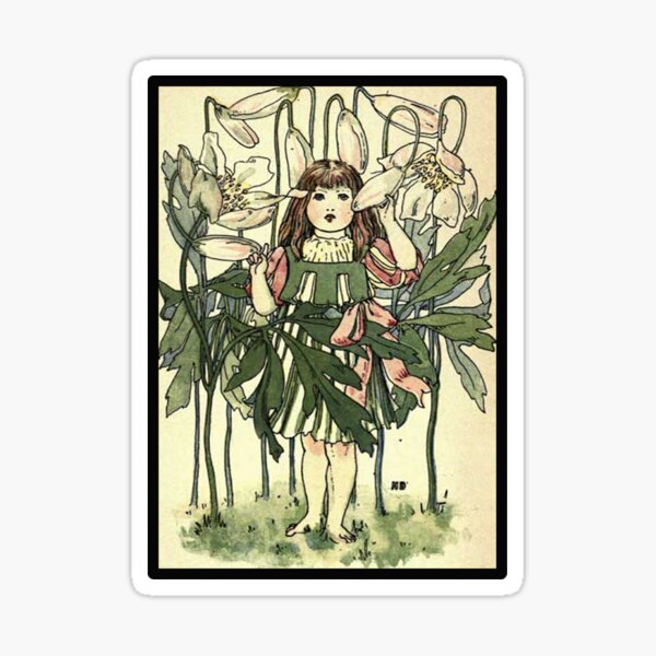 "Vintage Flower Girl, Wood Anenome 1901 Book Illustration" Sticker for