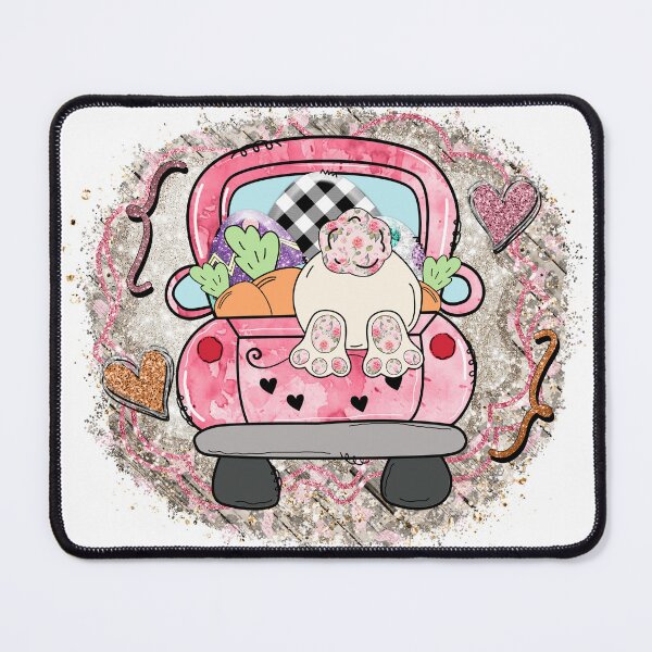 Aperçu de l'œuvre Balade en lapin de Pâques Vichy | Voiture de lapin rose créée et vendue par AllThingsPuffa.