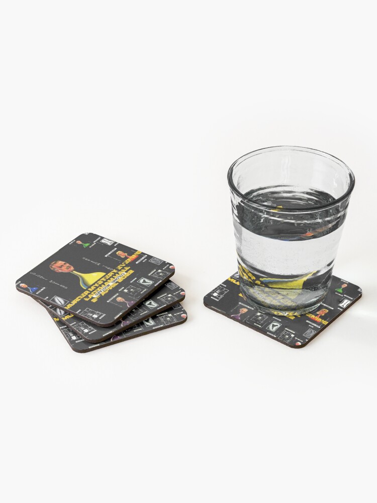 Aperçu 2 sur 5. Dessous de verre (lot de 4) avec l'œuvre Soirée mystère Moutarde Murder - Texte d'empreintes digitales créée et vendue par Scratchy-Ed.