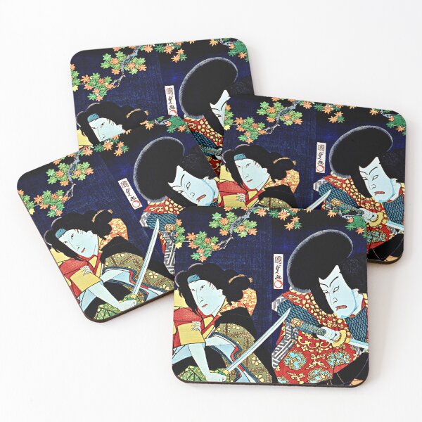 Item preview, Japanese Ukyio-e style illustration of two actors with a samurai sword designed and sold by RyanCaudell.