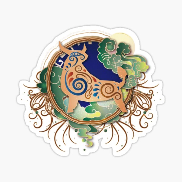 Astrologie chinoise Boeuf d'or dans le cercle d'or au-dessus du nuage Sticker