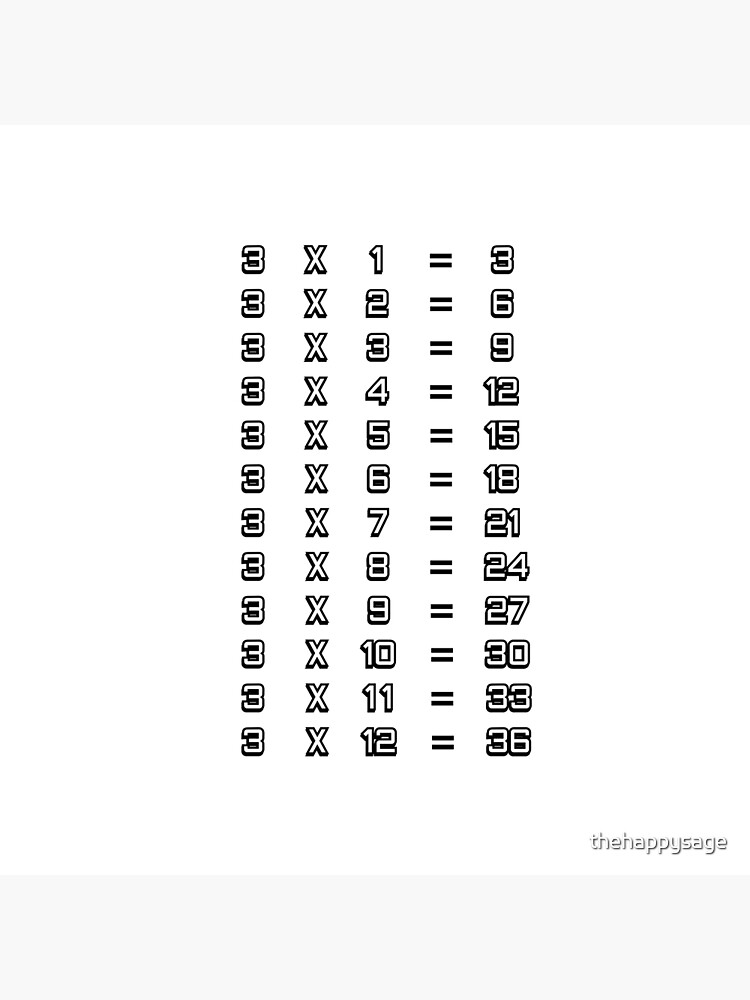 3 X Table Three Times Table Chart Multiplication Tables For Children Throw Pillow By Thehappysage Redbubble