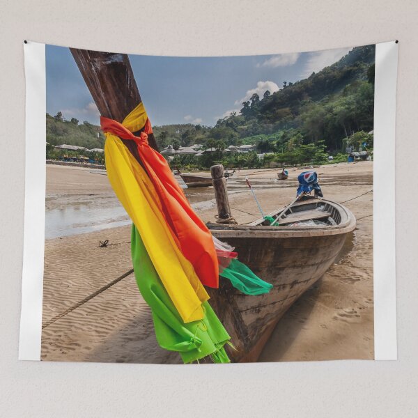 Item preview, Long tail boat with colourful prow ribbons  designed and sold by Kevin Hellon.