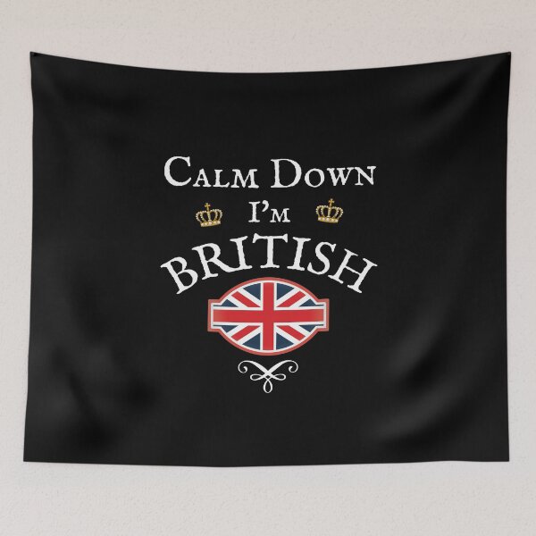 Item preview, CALM DOWN I'M BRITISH Union Jack Flag designed and sold by Krafty  Arts Studio.