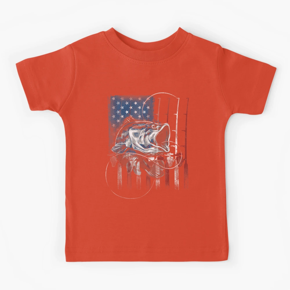 Fish Fishing Bass Fisherman US Flag Kids T-Shirt for Sale by