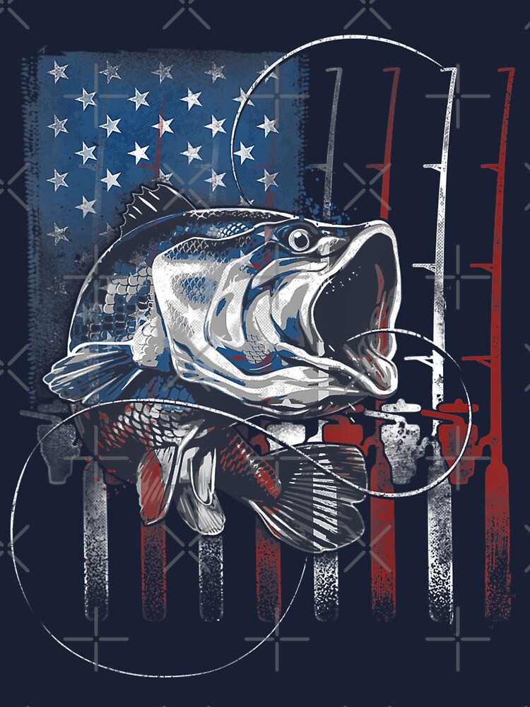  Fishing American Flag Vintage Tshirt USA Bass Fisherman Gift