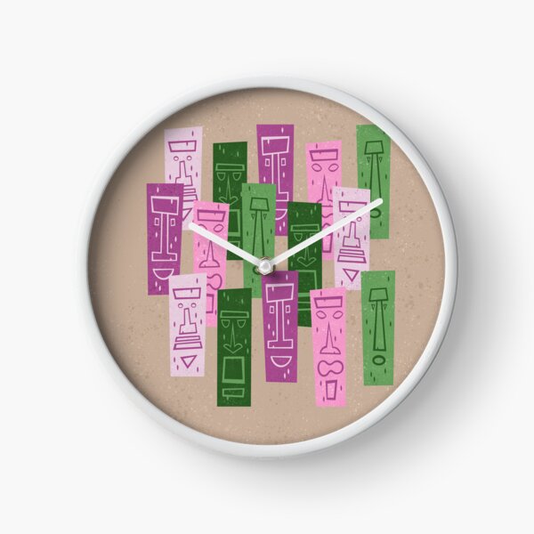 SINGING TIKIS V5 Mid Century Modern Tiki Pattern Art Print Clock
