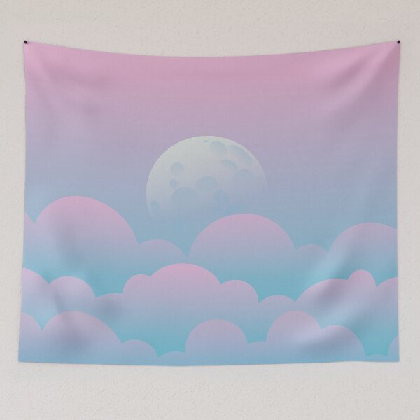 Item preview, Silver Fading Moon Pink Cotton Candy Clouds Geometric Shapes Minimalistic Graphic Design Kawaii Cute Tumblr Blue Sky designed and sold by leiriin.