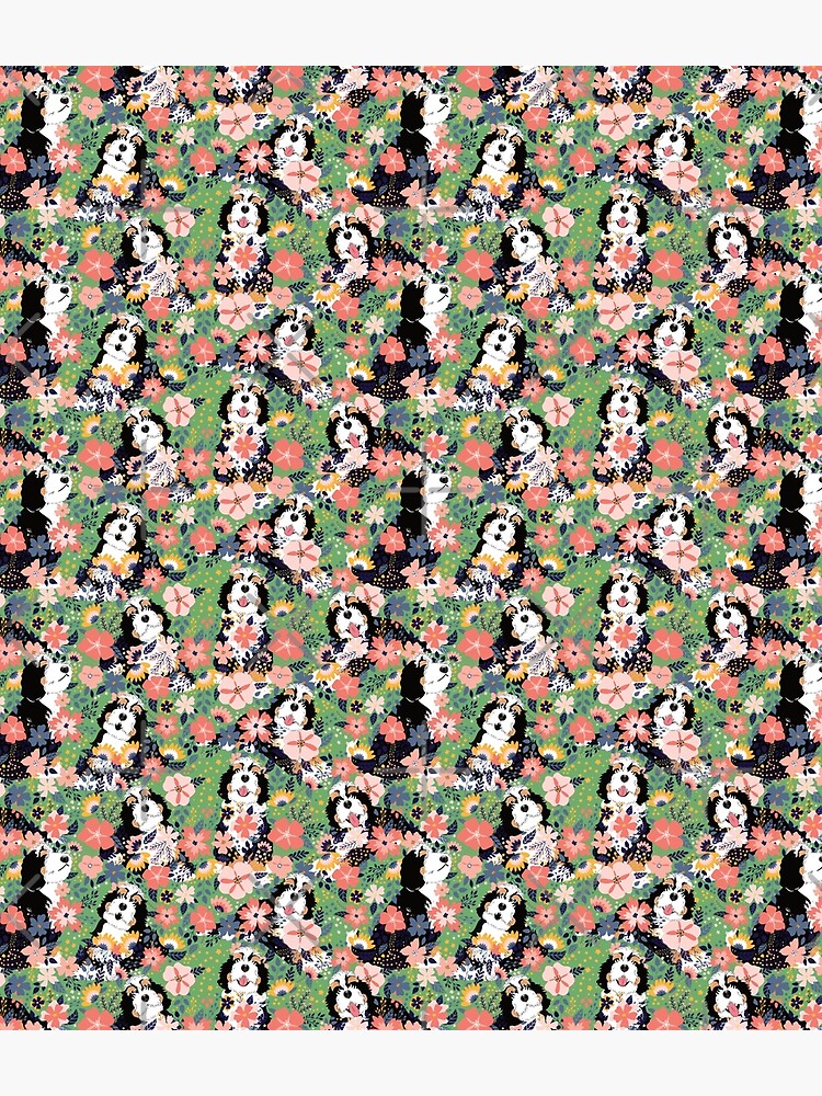 Tri Color Bernedoodle Garden - Green Background by Lulupainting