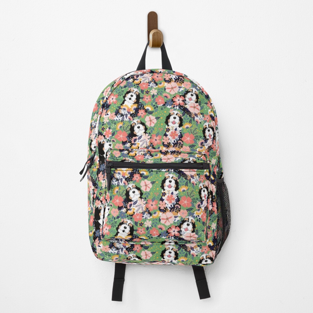 Tri Color Bernedoodle Garden - Green Background Backpack