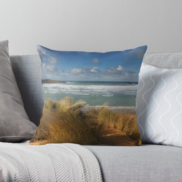 Crantock Bay Cornwall Throw Pillow