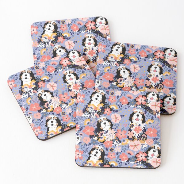 Item preview, Tri Color Bernedoodle Garden - Blue Background designed and sold by Lulupainting.