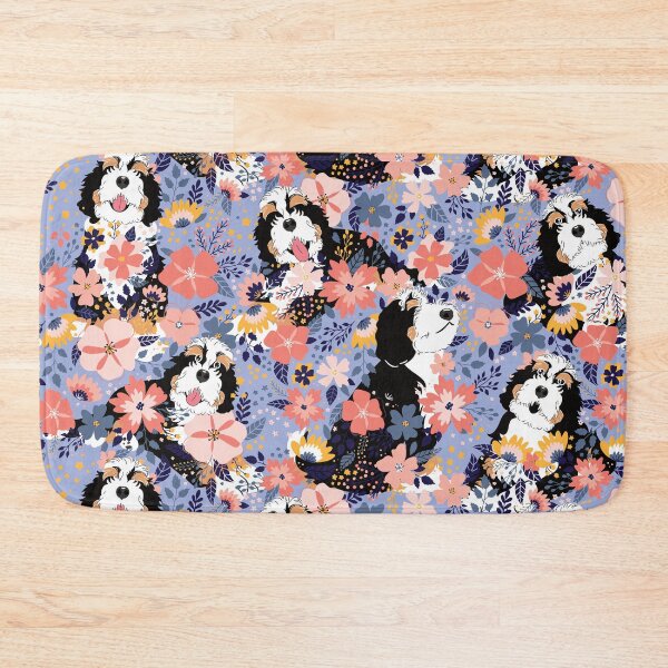 Item preview, Tri Color Bernedoodle Garden - Blue Background designed and sold by Lulupainting.