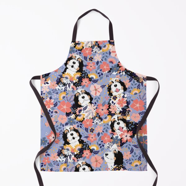 Item preview, Tri Color Bernedoodle Garden - Blue Background designed and sold by Lulupainting.