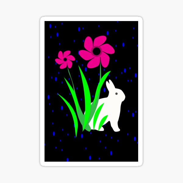 White Bunny with Flowers by Julie Everhart Sticker