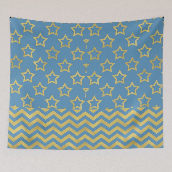 Item preview, Gold Foil Faux Flake Stars Bohemian Zig Zag Esoteric Chevron Pattern Print Elegant Vintage Cornflower Blue Periwinkle  designed and sold by Shayna Westfall.