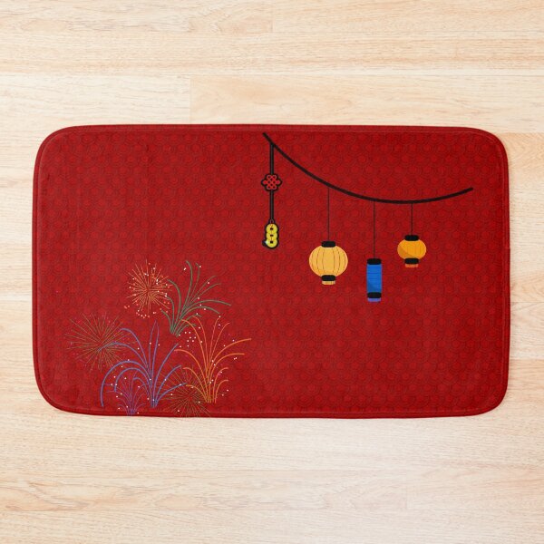 Item preview, Oriental design with red background, paper lanterns, lucky coins and fireworks designed and sold by Martapp.