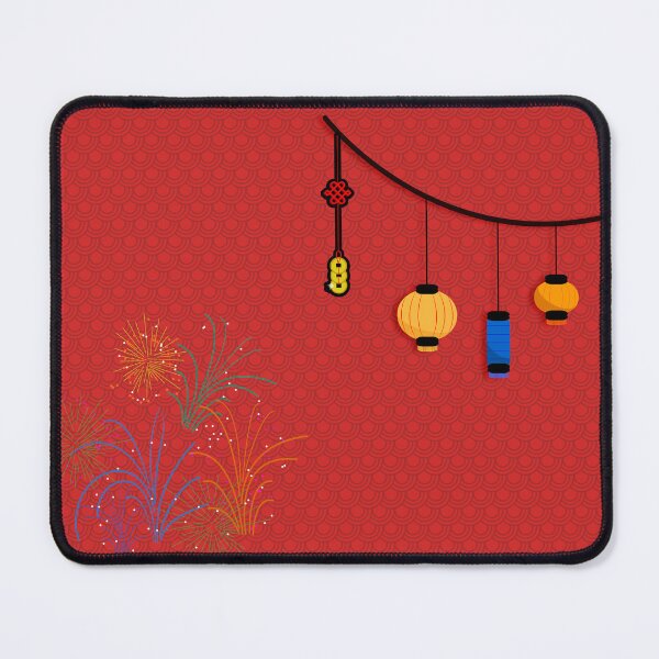 Item preview, Oriental design with red background, paper lanterns, lucky coins and fireworks designed and sold by Martapp.