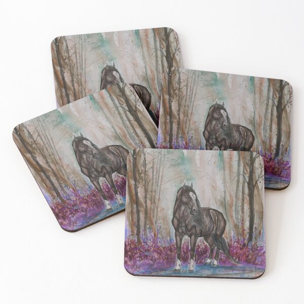 Item preview, Black horse in magic forest designed and sold by horseaddicted.