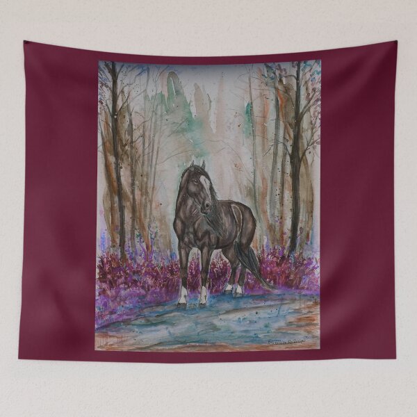 Item preview, Black horse in magic forest designed and sold by horseaddicted.
