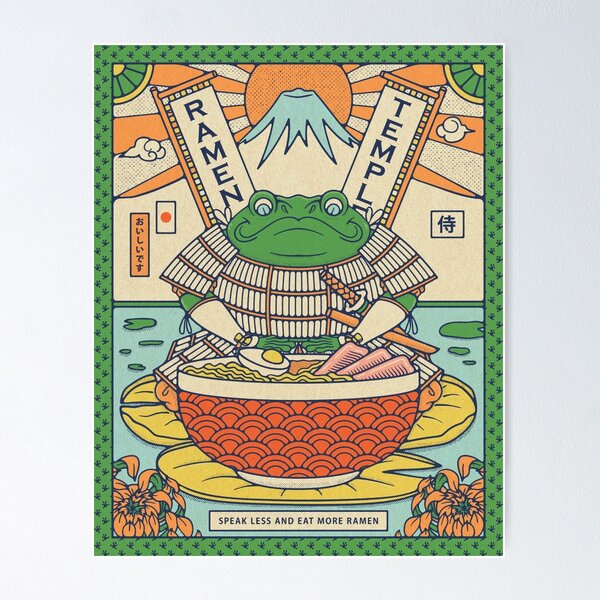 Vista previa del artículo con la obra «Templo de ramen de la rana samurái», diseñado y vendido por Ryan Paul Ragnni.