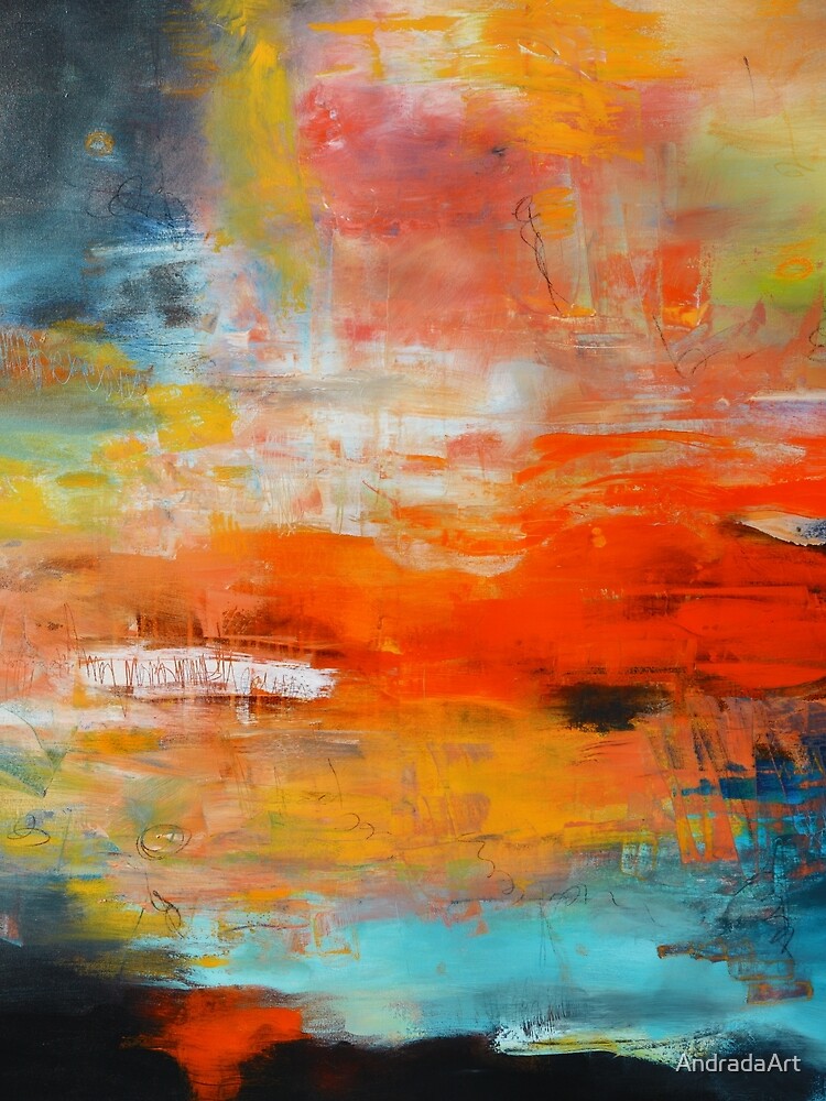 Red abstract sunset landscape painting by AndradaArt