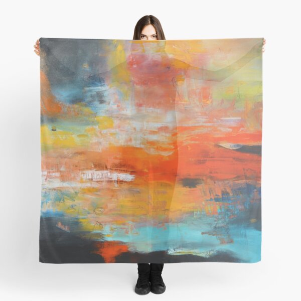 Red abstract sunset landscape painting Scarf