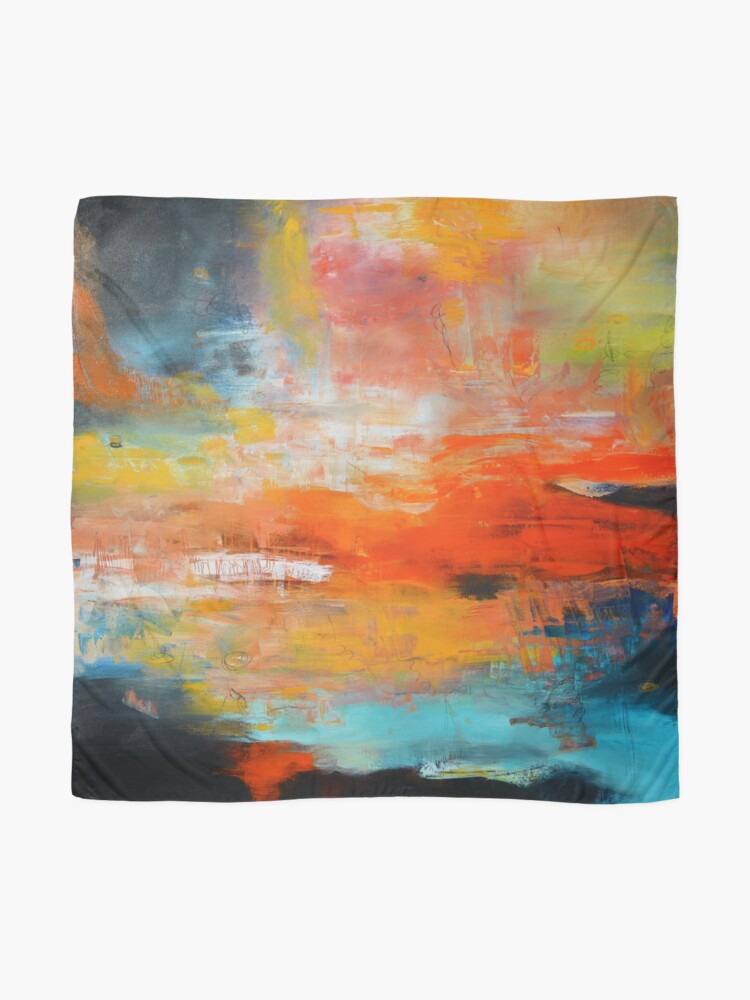 Alternate view of Red abstract sunset landscape painting Scarf