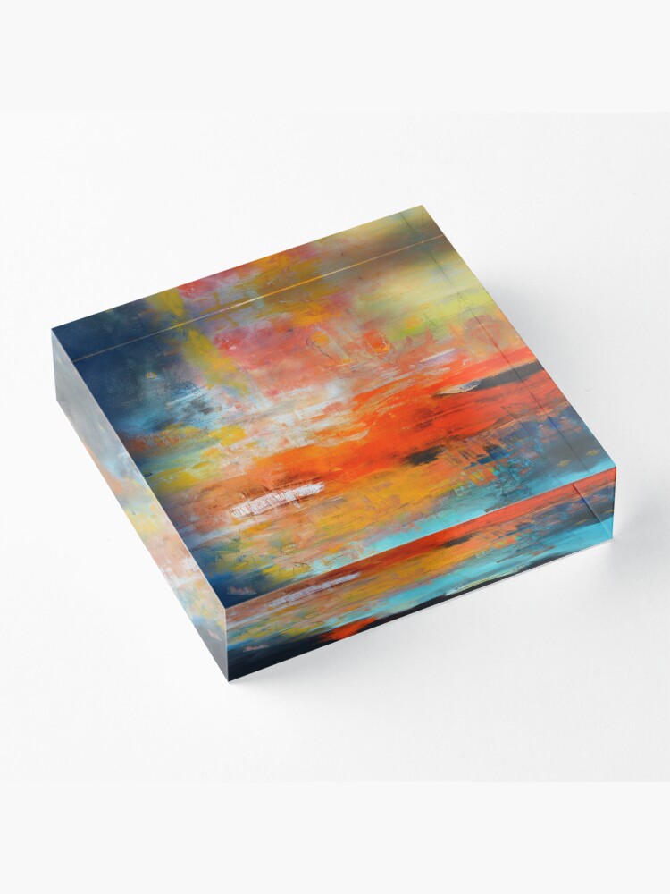 Alternate view of Red abstract sunset landscape painting Acrylic Block