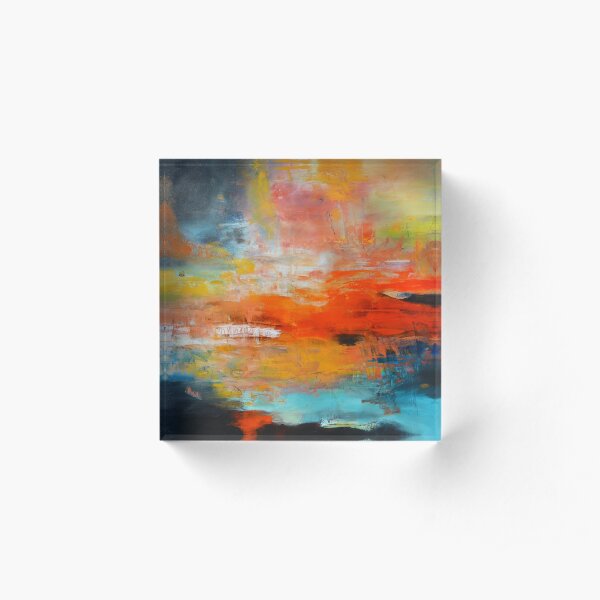 Red abstract sunset landscape painting Acrylic Block