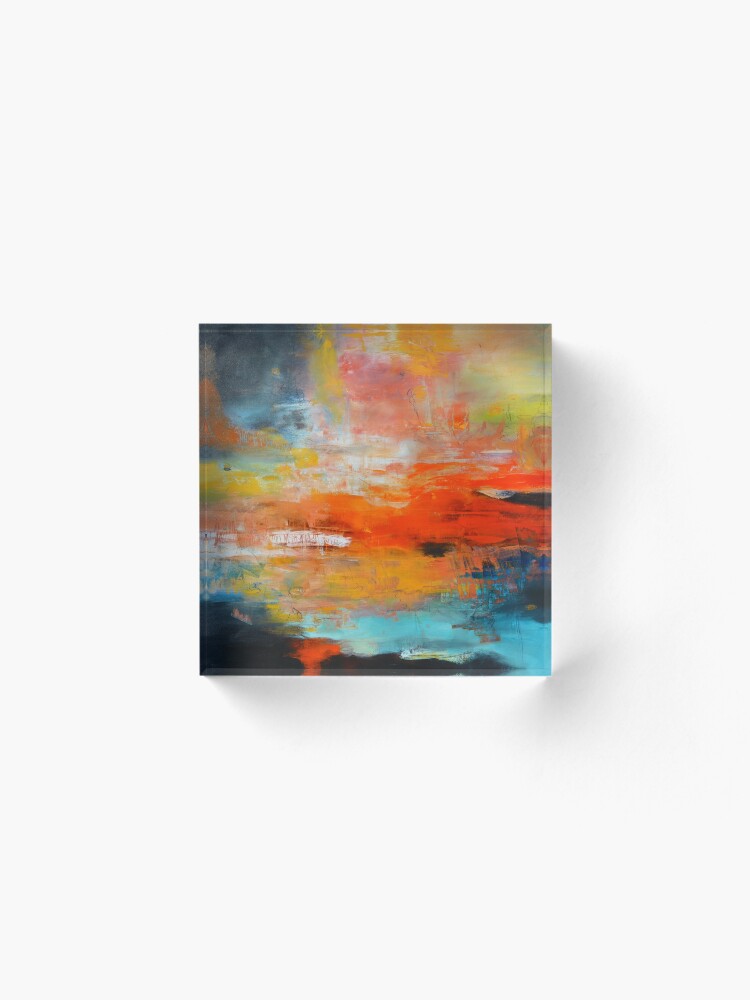 Alternate view of Red abstract sunset landscape painting Acrylic Block