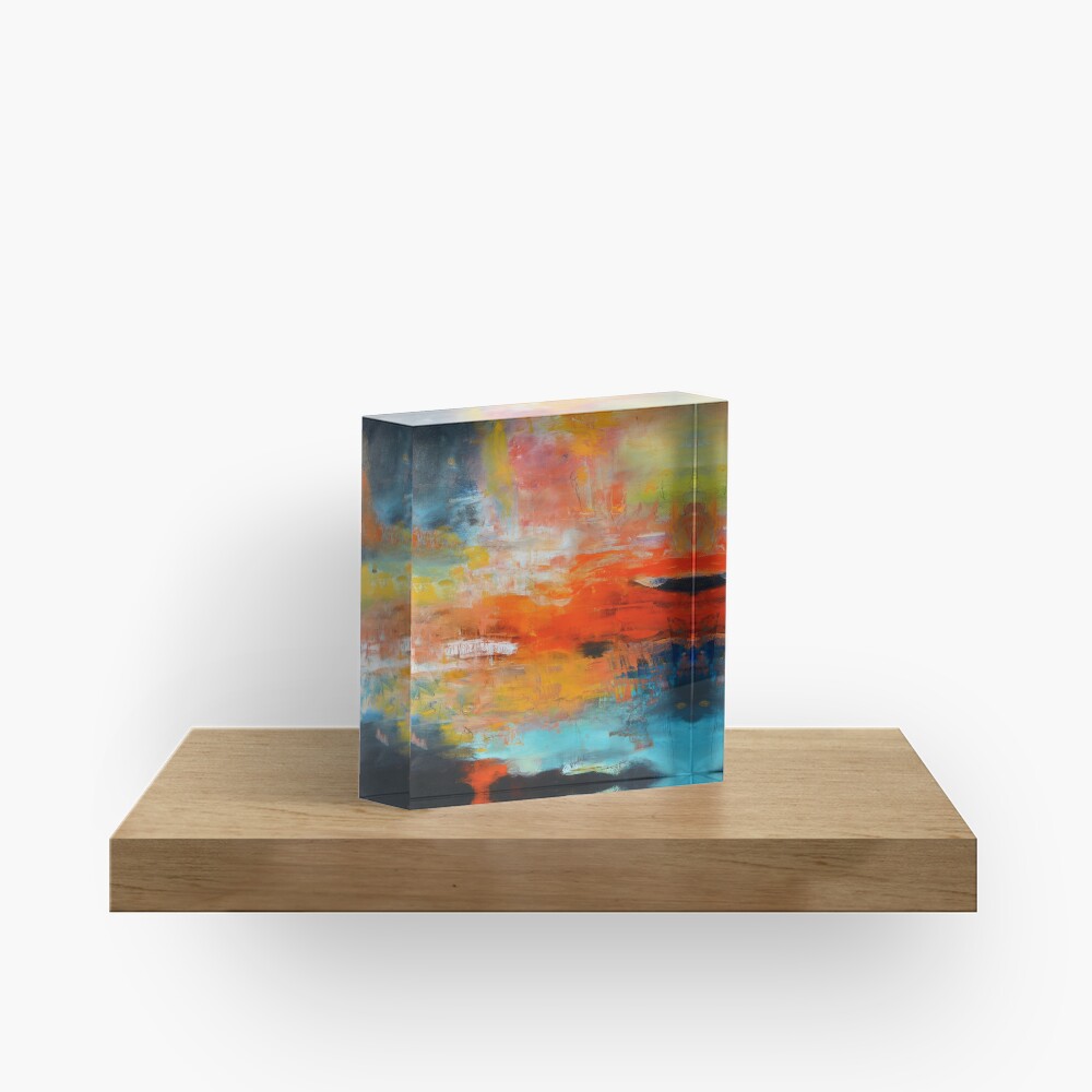 Red abstract sunset landscape painting Acrylic Block